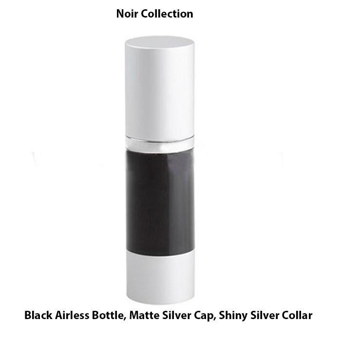 Black Airless Bottle - Matte Silver Cap - Shiny Silver Collar