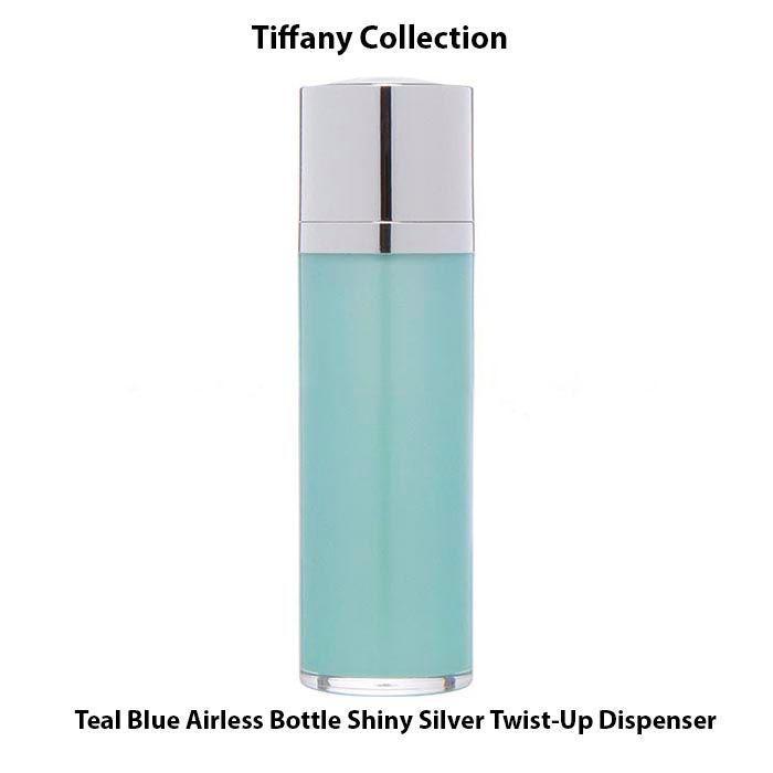 Teal Blue Airless Bottle – Shiny Silver Twist Up Dispenser