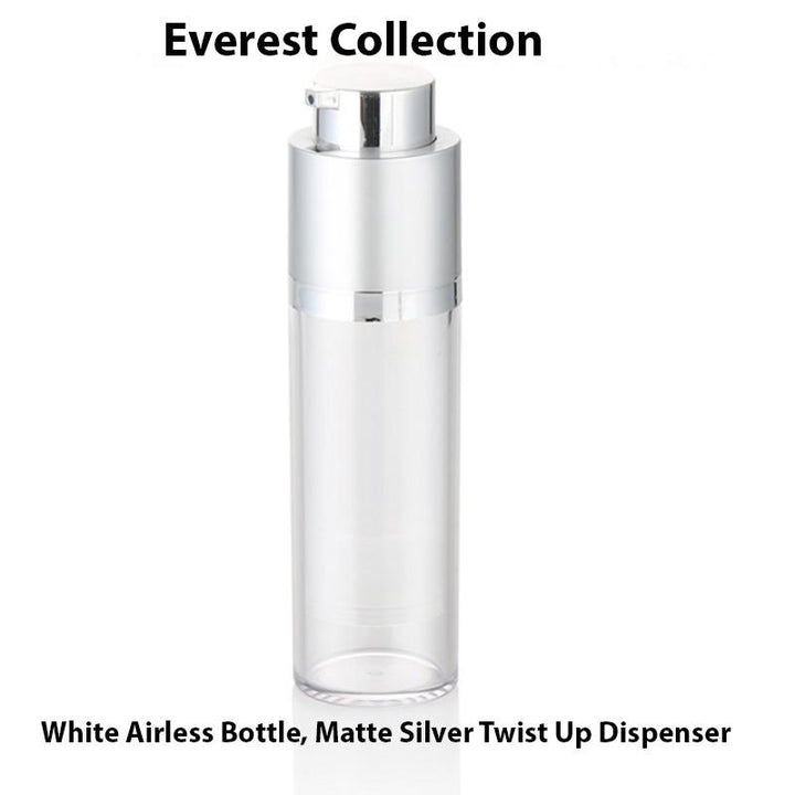 White Airless Bottle - Matte Silver Twist Up Dispenser