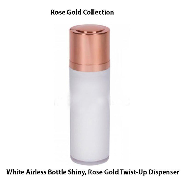 White Airless Bottle - Shiny Rose Gold Twist Up Dispenser