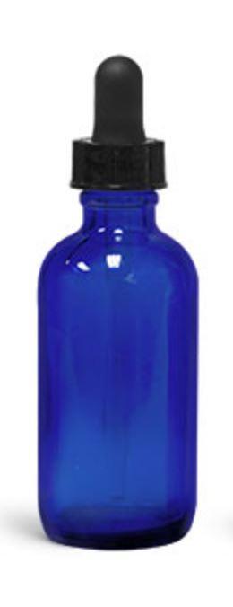 Cobalt Blue Glass Boston Round Bottles with Black Glass Dropper