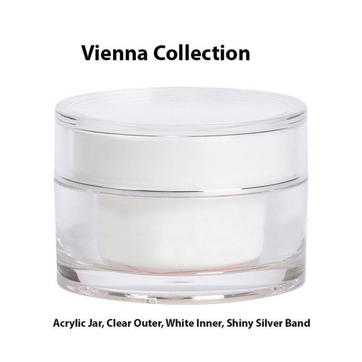 White Acrylic Jar - White Cap - Shiny Silver Band (From Vienna Collection)