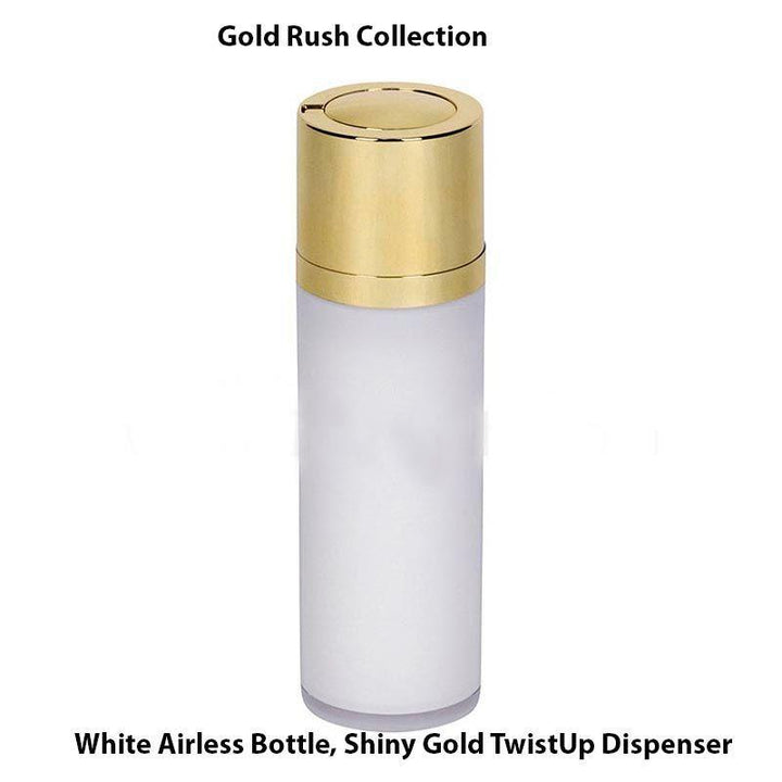 White Airless Bottle – Shiny Gold Twist Up Dispenser
