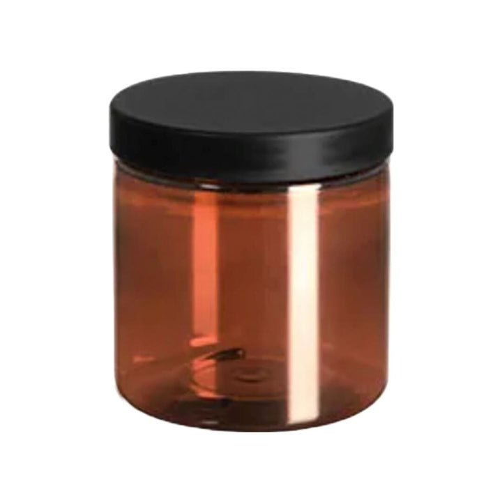 Amber Plastic Jar With Black Cap