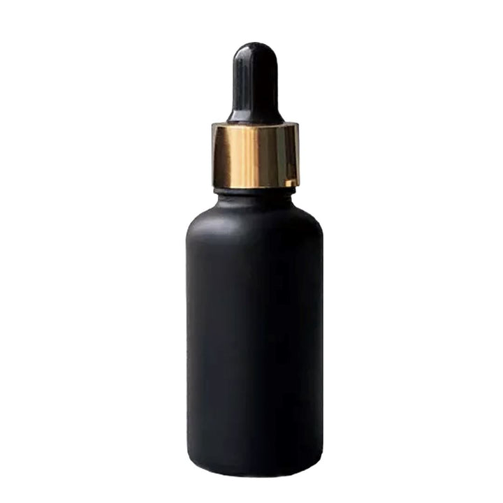 Black Glass Round Bottles with Gold Dropper (From Gold Rush Collection) - (Un-scented)