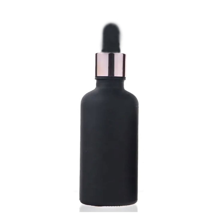Black Glass Round Bottles with Rose Gold Dropper (From Rose Gold Collection)