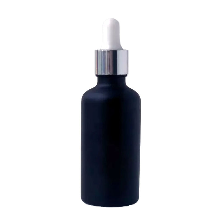 Black Glass Round Bottles with Silver Dropper (From Noir Collection) - (Un-scented)