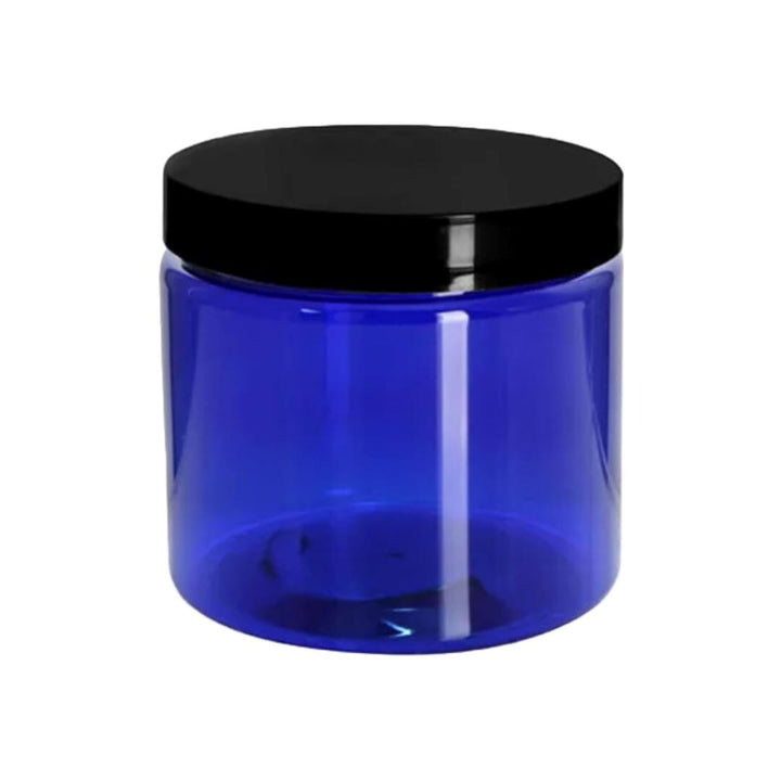 Cobalt Blue Plastic Jar With Black Cap