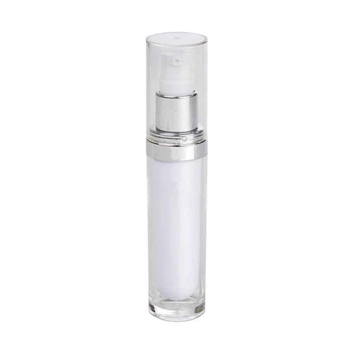 White Acrylic Bottle - Clear Cap - Shiny Silver Collar (From Vienna Collection)