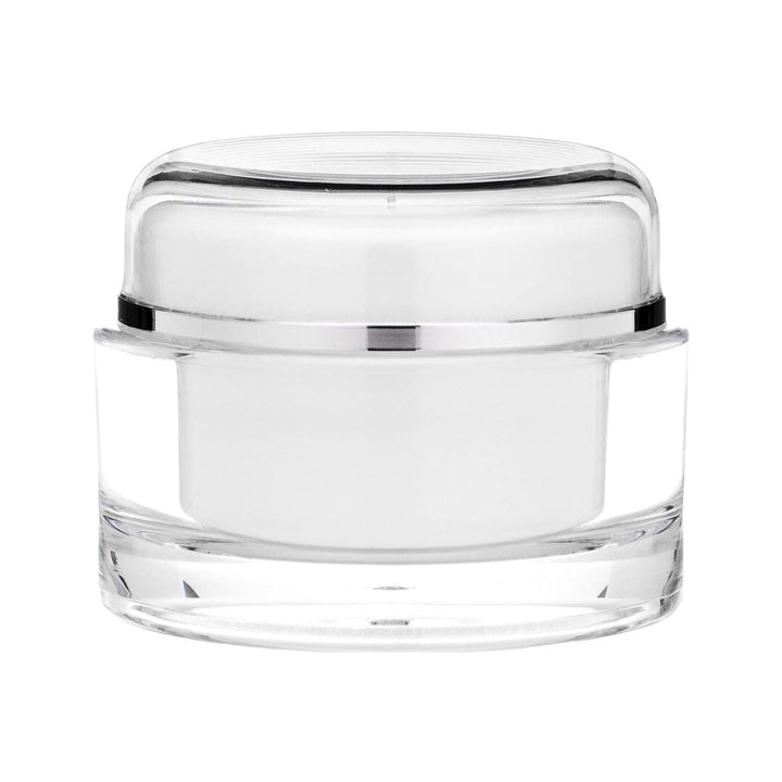 White Acrylic Inner Jar - Clear Outer - White Cap - Shiny Silver Band (From Venice Collection)