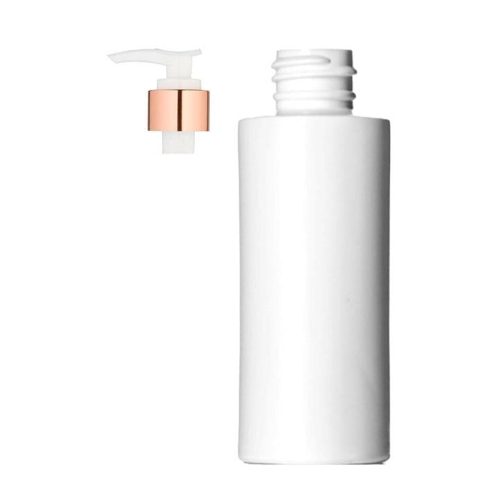 Cylinder Round HDPE White Bottle With Rose Gold Pump