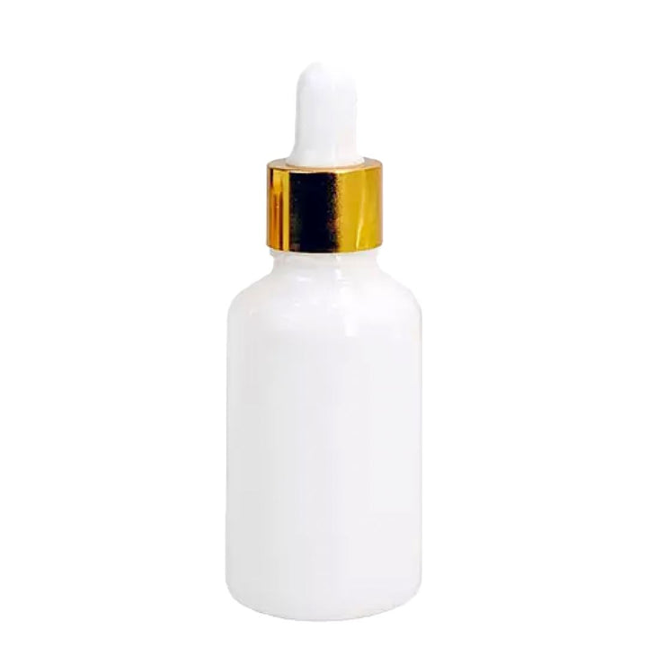 White Glass Round Bottles with Gold Dropper (From Gold Rush Collection)